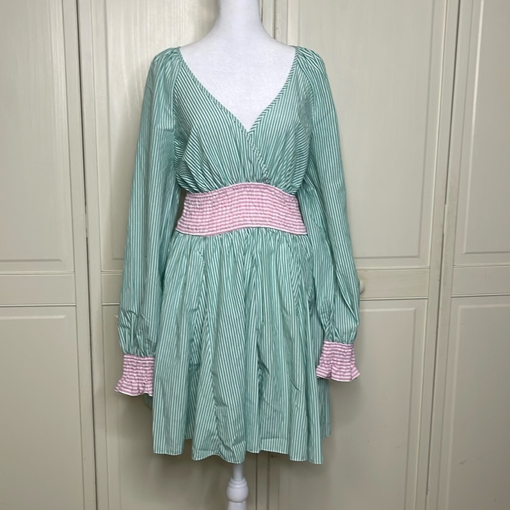 TOPSHOP Women's Tall Stripe Mix and Match Mini Dress in Green and Pink S…